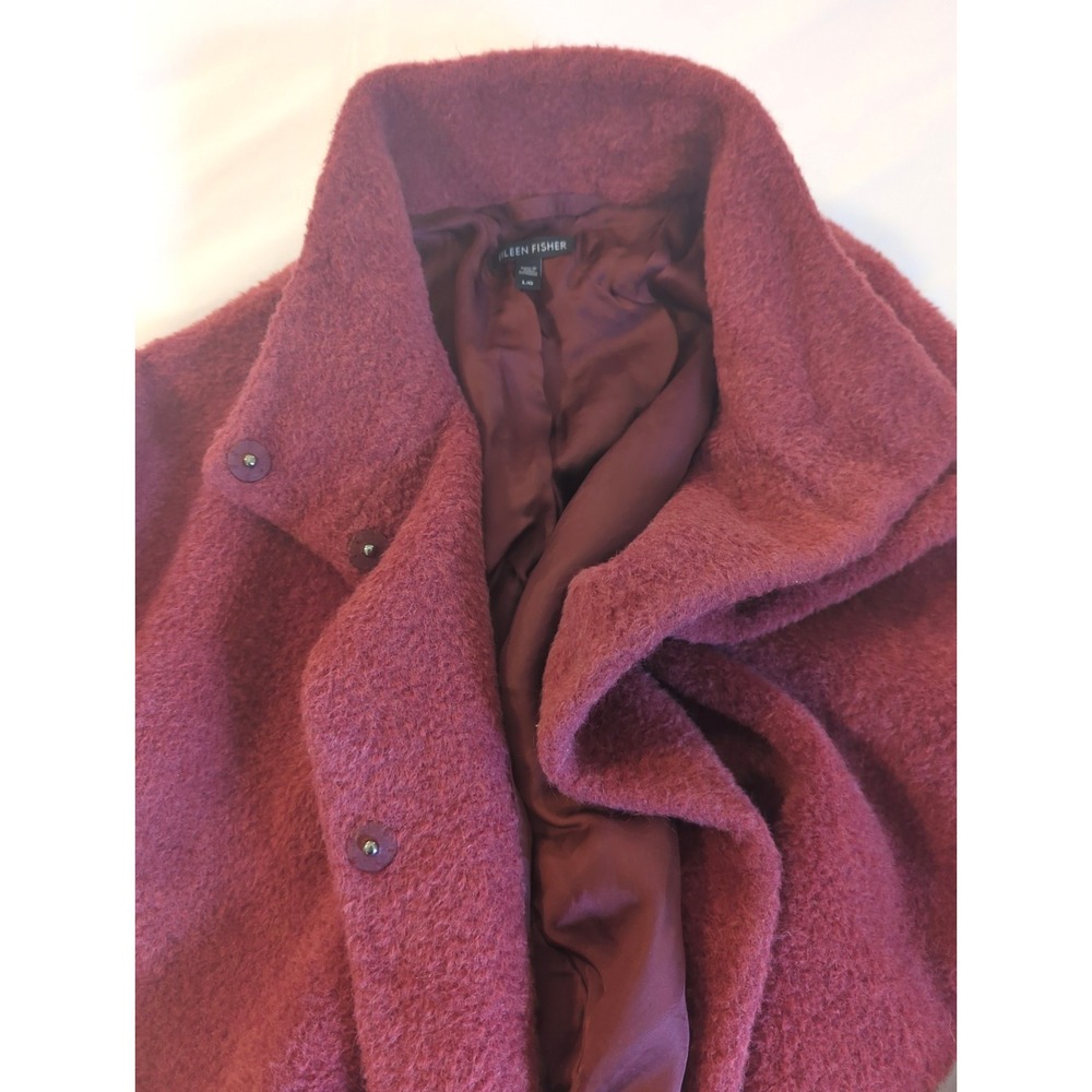 Eileen Fisher Sheared Suri Alpaca Coat Size L Stand Collar Rosey Wine Timeless